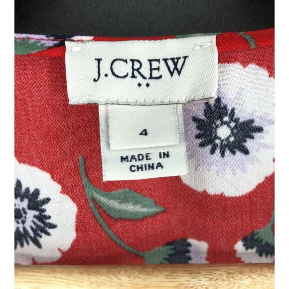 J.Crew Red Floral Printed Wrap Dress Womens 4 Short Sleeve V-Neck Office Church - Picture 3 of 9